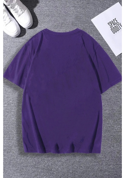 Unisex Draw Bear Baskılı Tasarım Tshirt Mor