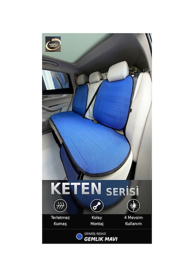 Fiat Egea Cross 2020-2026 Ön Ve Arka Koltuk Terletmez Dolgulu Keten Koltuk Minder / Kılıf Set Mavi