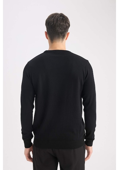 Defacto Regular Fit Bisiklet Yaka Basic Düz Premium Triko Kazak A5268AX23AU Siyah