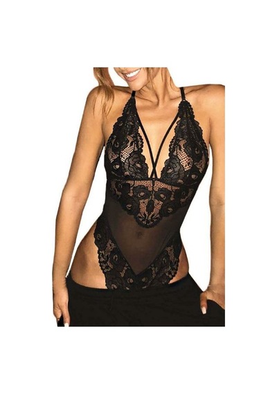 Gizotti Kadın Dantel Detaylı İpli Bodysuit Siyah S/m Siyah