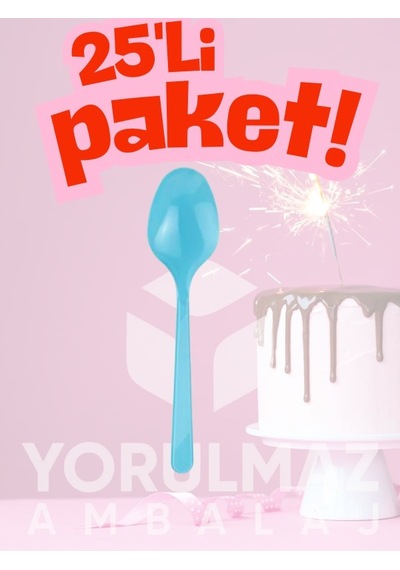 Happy Party Açık Mavi Plastik Kaşık 25 Li Tek Kullanımlık, Dayanıklı Ve Parti & Davetler İçin Şık Kaşık Açık Mavi