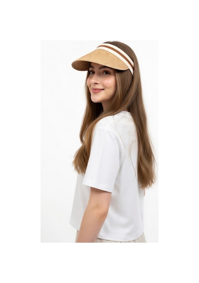 Mollycrush Kadın Camel Hasır Taç Vizör Tesettür Uyumlu Yazlık Plaj Ve Tenis Şapkası Camel