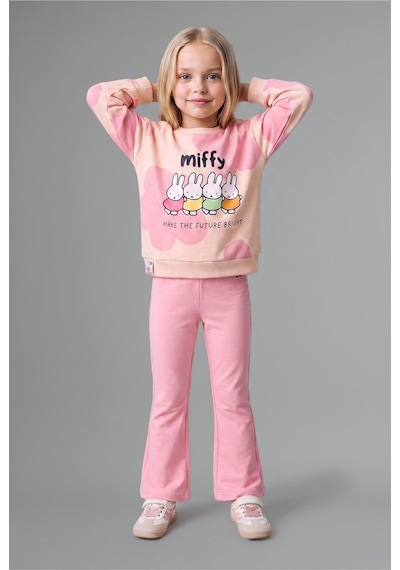 Defacto Miffy Baskılı Sweatshirt Üst İspanyol Paça Pantolon Alt 2li Takım Kız Bebek I2162a526auer233 Ekru-er233