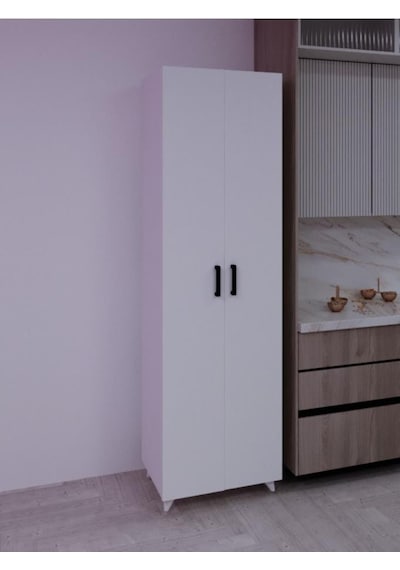 8 Raflı 2 Kapaklı 16r Mutfak Dolabı Banyo Dolabı Çok Amaçlı Dolap Beyaz Beyaz