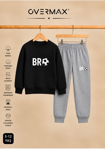 Overmax Çocuk Bro Futbol Baskılı Kapüşonsuz Sweatshirt Eşofman Takımı- 3-12 Yaş Siyah Üst-gri Alt - 922594887 Siyah Üst-gri Alt