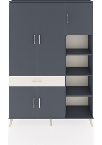 Arges Dolap 10 Raflı Tek Çekmeceli 5 Kapaklı 132x30x195 Antra... Antrasit