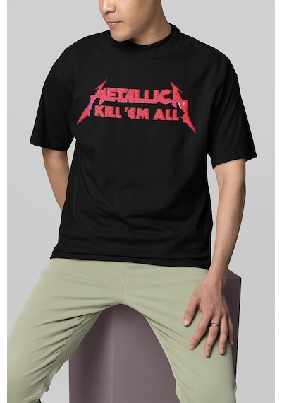 Metallica Kill 'em All Baskılı Unisex Oversize Müzik Grubu Tişört Siyah