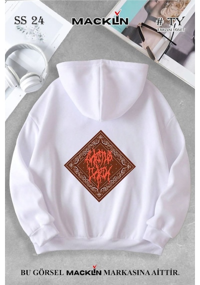 Macklin Unisex Kadın Erkek Cactus Jack Halı Özel Tasarım Baskılı Kapşonlu Sweatshirt Beyaz Mck0886 Beyaz