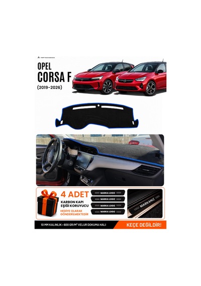 Opel Corsa F 2019-2026 Uyumlu Torpido Koruma, Torpido Örtüsü, Torpido Kılıfı - Siyah Mavi