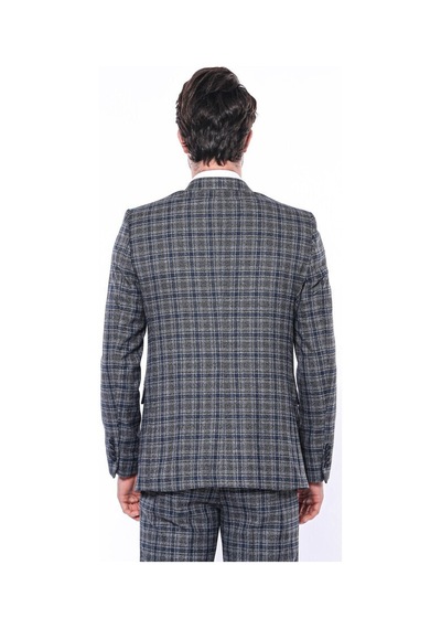 Wessi Ekose Slim Fit Lacivert Erkek Ceket 001