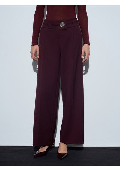 Dilvin 72244 Gold Düğmeli Geniş Paça Pantolon-bordo Bordo