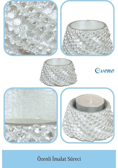 Mumluk Şamdan 3 Adet Tealight Ve İnce Mum Uyumlu Ejderha Yumurtası Model - Gümüş