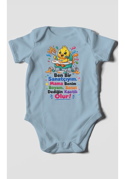Morivokids Ben Bir Sanatçıyım Yazılı Kısa Kollu Bebek Body %100 Pamuk Bebe Mavisi