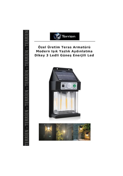 Özel Üretim Teras Armatürü Modern Işık Yazlık Aydınlatma Dikey 3 Ledli Güneş Enerjili Led