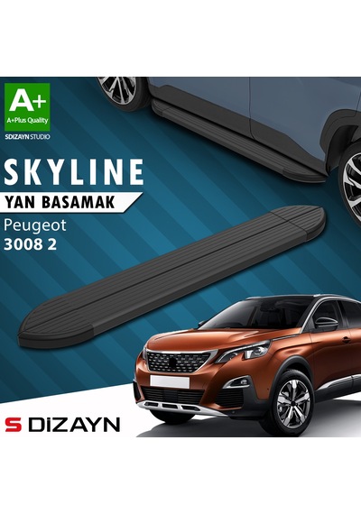 S-dizayn Peugeot 3008 2 Skyline Siyah Yan Basamak 183 Cm 2016-2023 A+ Kalite