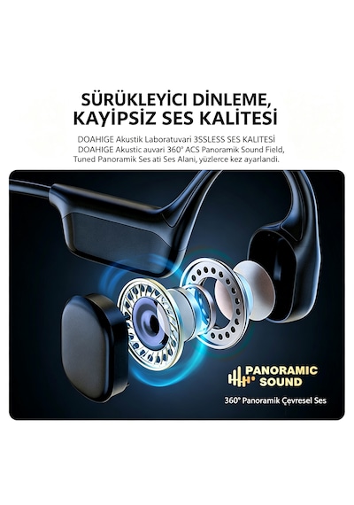 34g Hafif Kemik İletimli Kulaklık, 32gb Mp3/flac Desteği, Ipx8 Su Geçirmez, Spor Siyah