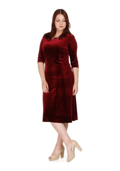 Nidya Moda Büyük Beden Abiye Kadife Elbise-4072Ab Bordo