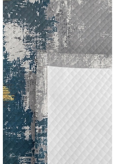 Geometrik Gri Mavi Genç Odası Tek Kişilik Pike Takımı-altın Modern 160x220 Cm Kapitone Yatak Örtüsü Kırık Kil Dokusu