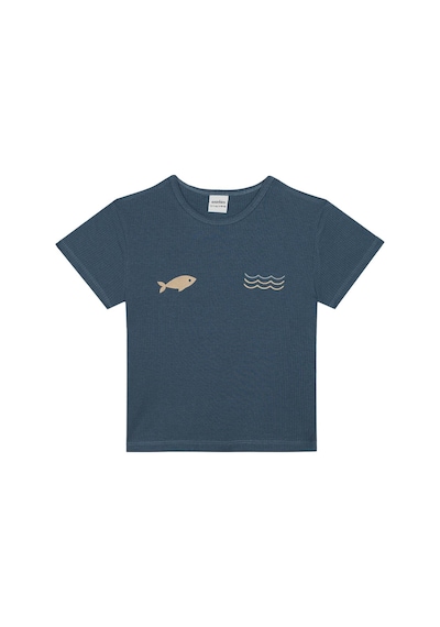 Antebies Bambu, Sustainable, Mavi,balık Nakışlı Kısa Kollu Erkek Çocuk Tshirt Şort Takımı Lacivert