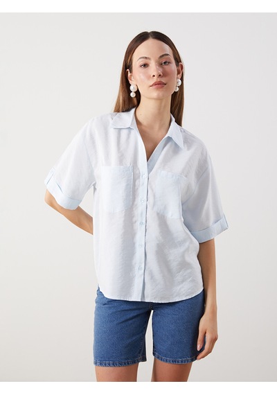 Lcw Comfort Mavi Modal Karışımlı Oversize Kadın Gömlek