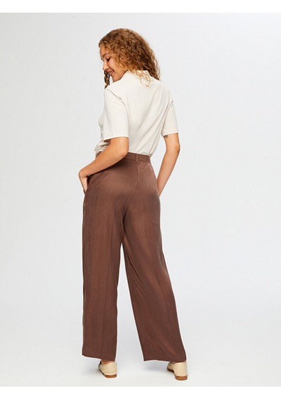 Faik Sönmez Pilili Wıde Leg Fıt Tenselli Pantolon W26pnt005 Uw26pnt00530 Kahve
