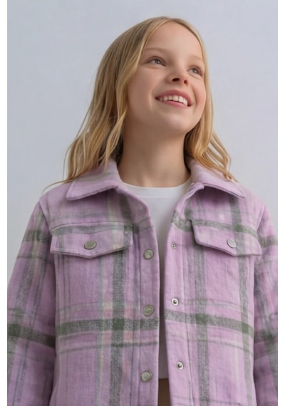 Esila Kids Kız Çocuk Kaşe Ceket Ekose Oduncu Gömlek Yeşil
