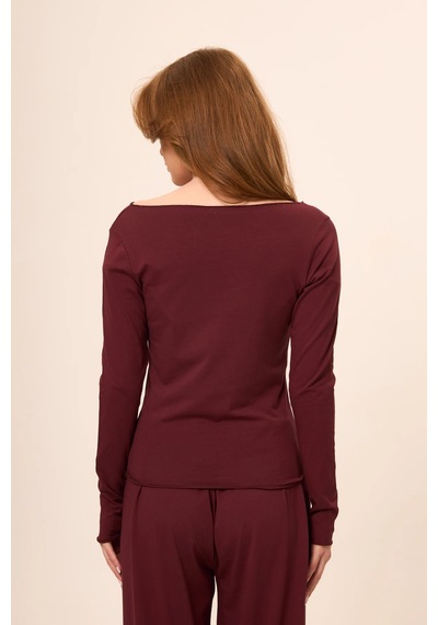 Zoor Ultra Soft Penye Modal Kayık Yaka Bluz Bordo