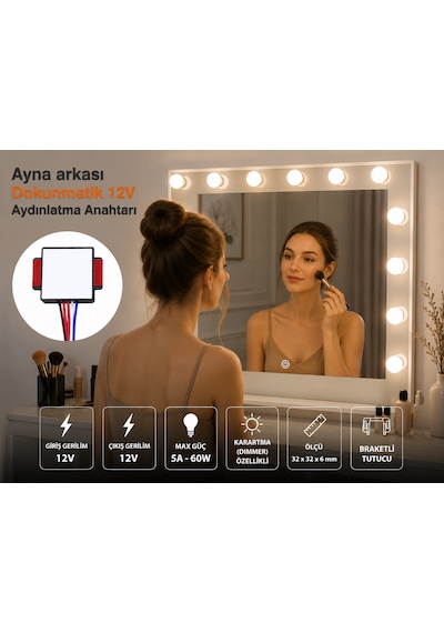 Ayna Arkası Dokunmatik Işık Anahtarı 12v 5a Dimmer Özellikli 12V Elektrik Anahtarlar