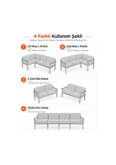 Neokas Balkon Köşe Takımı Koltuk, 4 Kişilik L Koltuk, Bahçe Mobilyası, Behçe Mobilyası