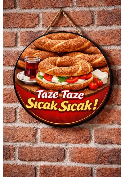 Mayeka Simit Ve Çay Temalı Simitçiler Börekçiler Kahvaltıcılar İçin Ahşap Duvar Kapı Dekoratif Süs Tablo 3