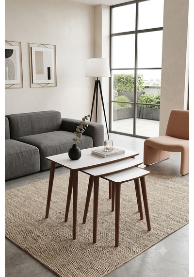 Eg Home İstanbul 3'lü Zigon Sehpa %100 Mdf Krem
