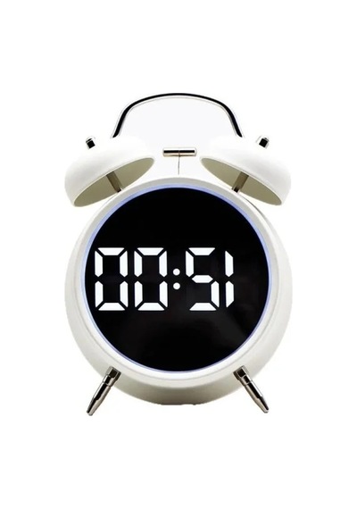 Led Ekranlı Çift Alarm Fonksiyonlu Masa Saati - Beyaz 07 Beyaz