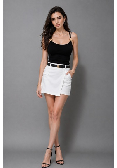 Wild Bee Kadın Siyah Aksesuar Detaylı İp Askılı Slim Fit Bluz