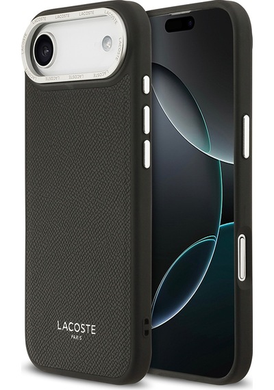 Apple Uyumlu iPhone 17 Air Kılıf Lacoste Lisanslı M-safeli Champs Elysees Pu Deri Tasarımlı Kapak Siyah Siyah