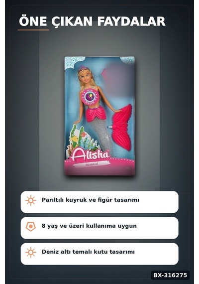 Alisha Deniz Kızı Oyuncak Bebek 29 Cm Renkli Figür Tekli Set Bx-316275
