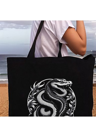 Tattoo Plaj Çantası Kanvas 48x41x10 Cm Siyah Beyaz