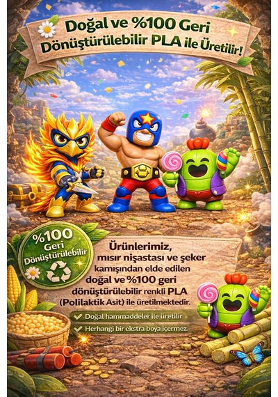 3 Lü Brawl Stars Oyun Karakteri Özel Set El Primo - Anka Crow - Spike 3d Dekoratif 8cm Figür
