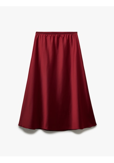 Koton Standart Bel Regular Fit Saten Midi Etek Bordo 6wak70006pw Bordo