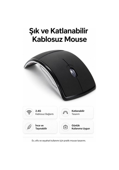 Katlanabilir 2.4g Kablosuz Mouse İnce Taşınabilir Ev & Ofis Tipi Siyah Mouse Çok Renkli Diğer