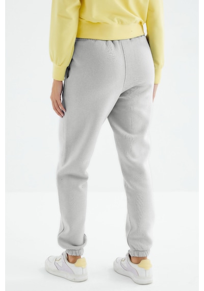 Tommy Life Taş Yüksek Bel Şardonlu 3 İplik Pamuklu Basic Kadın Eşofman Altı - 94624 TAŞ Taş