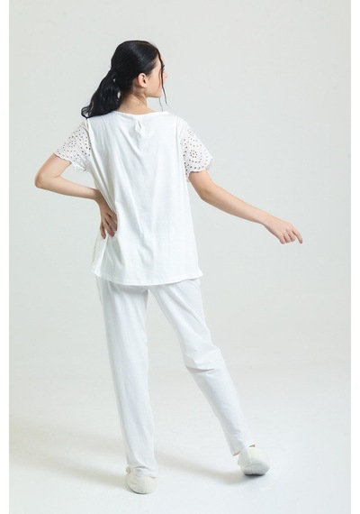 Genel Markalar Pamuklu Brode Dantelli Kadın Pijama Takımı Ekru - 619115351 Ekru