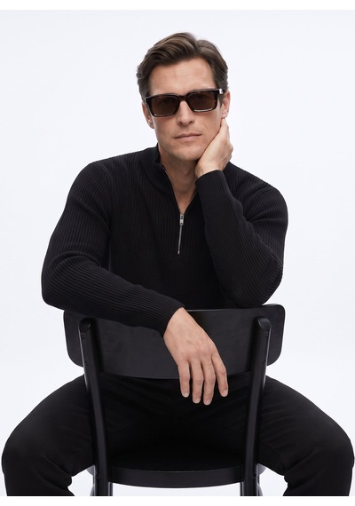 Fabrika Siyah Erkek Bato Slim Fit Fitilli Kazak F6wm-kzk 2036