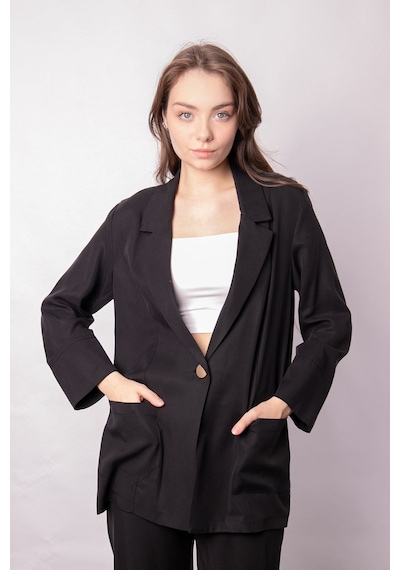 Kadın Baharlık Kumaş Rahat Kesim Yakalı Cepli Kolu Katlamalı Boyfriend Blazer Ceket-siyah Siyah Kadın Baharlık Kumaş Rahat Kesim Yakalı Cepli Kolu Katlamalı Boyfriend Blazer Ceket-siyah Siyah