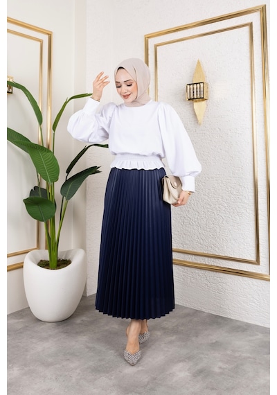 Hira Life Fashion Kadın Tesettür Giyim Ve Deri Görünümlü Beli Lastik Detayı İle Piliseli Uzun Etek Lacivert Lacivert Hira Life Fashion Kadın Tesettür Giyim Ve Deri Görünümlü Beli Lastik Detayı İle Piliseli Uzun Etek Lacivert Lacivert
