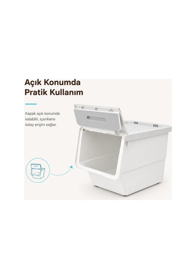 3 Katlı Tekerlekli Kapaklı Saklama Kutusu, Eşya Ve Erzak Organizer 3x12 Litre Gri Gri Gri