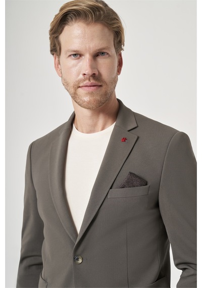 İmza Haki Mono Yaka 6 Drop Slim Fit Beli Lastikli Takım Elbise 1001260194