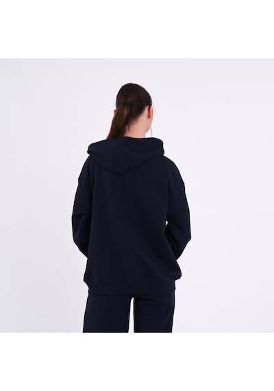 Mmetalic Kadın Lacivert Normal Kalıp Basic Beli Lastikli Kapüşonlu Oversize Mevsimlik Alt Üst Eşofman Takımı