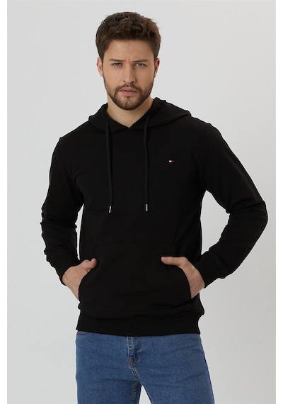 Mmetalic Erkek Siyah Kapüşonlu Nakış Detaylı Sweatshirt