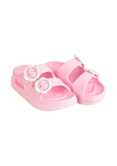 Moda Onn Çift Tokalı Plaj-havuz-bahçe-tatil-günlük Açık Stickerlı Kız Çocuk Terliği Pembe