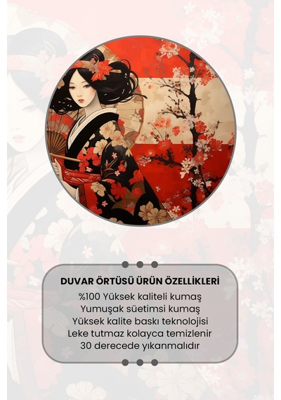 Sakura Güzelliği Desenli Duvar Halısı Duvar Örtüsü Tapestry Süet Dokulu Kumaş